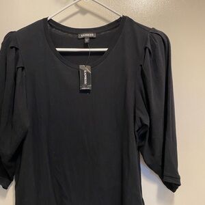 Sale !Express Black Puff Sleeve Ruffled Blouse